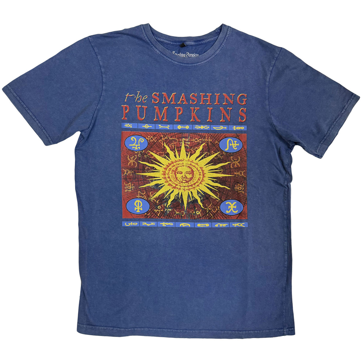 The Smashing Pumpkins Unisex Stone Wash T-Shirt Sun Box Denim Blue (S)