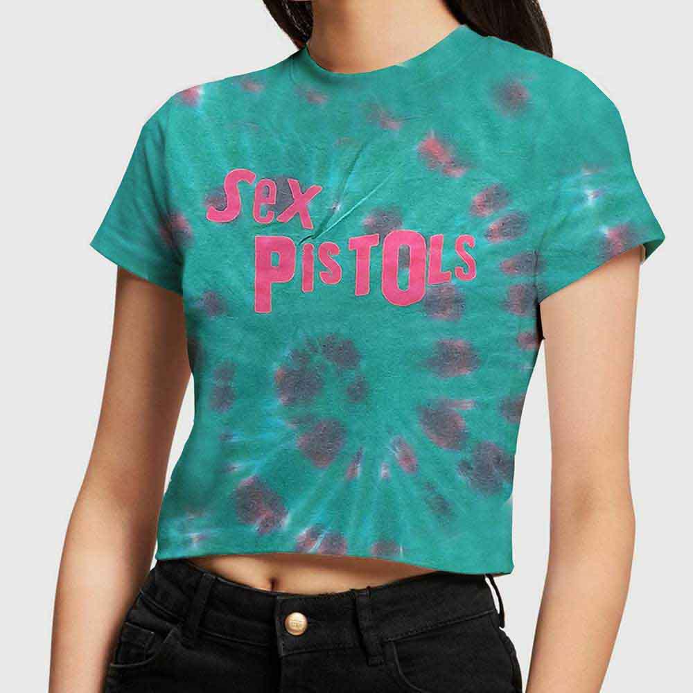 The Sex Pistols Ladies Crop Top Logo (Dye-Wash) Green (L)