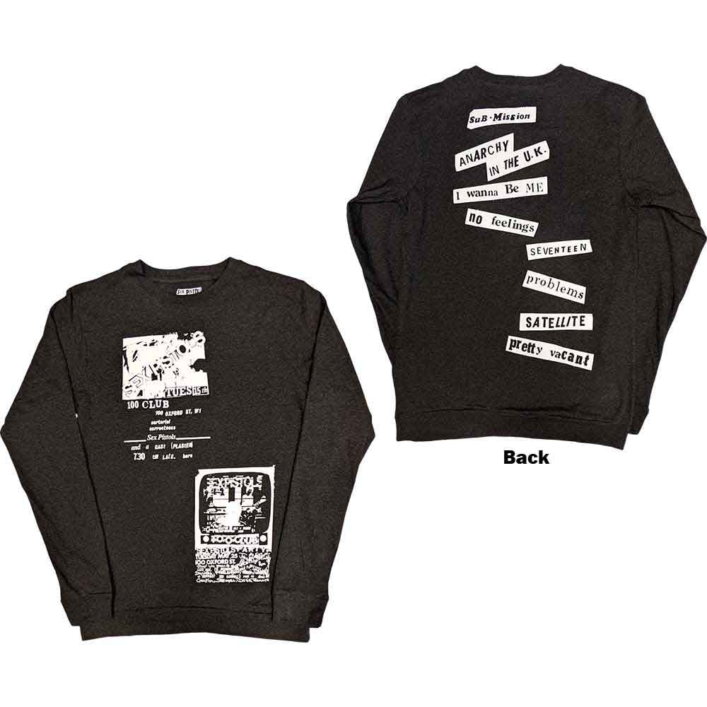 The Sex Pistols Unisex Long Sleeve T-Shirt 100 Club (Back Print) Grey (S)