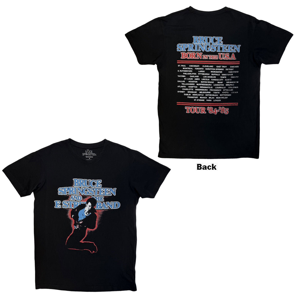Bruce Springsteen Unisex Carbon T-Shirt E Street Tour '84-'85 (Back Print) Black (S)
