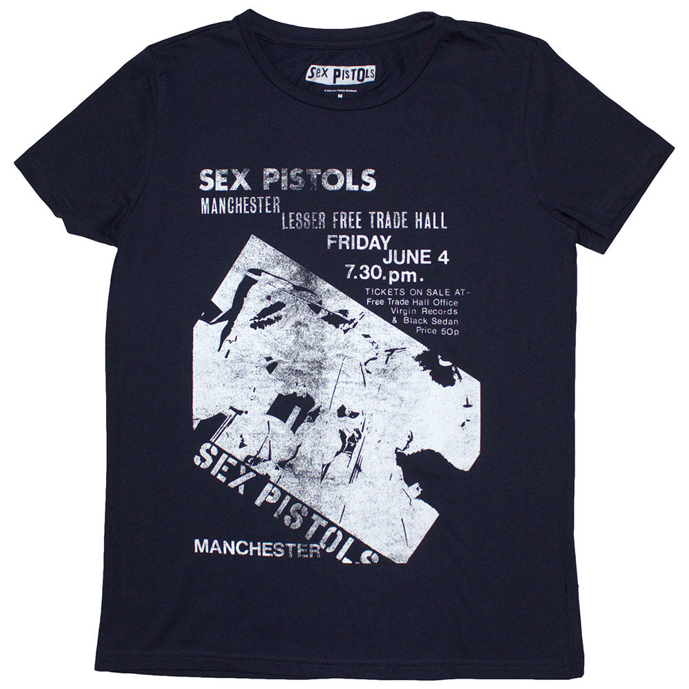 The Sex Pistols Ladies T-Shirt Manchester Flyer Blue (M)