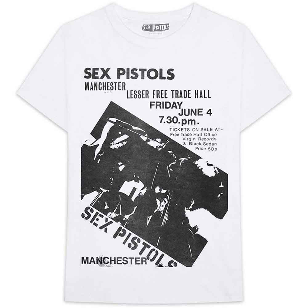 The Sex Pistols Unisex T-Shirt Manchester Flyer White (L)