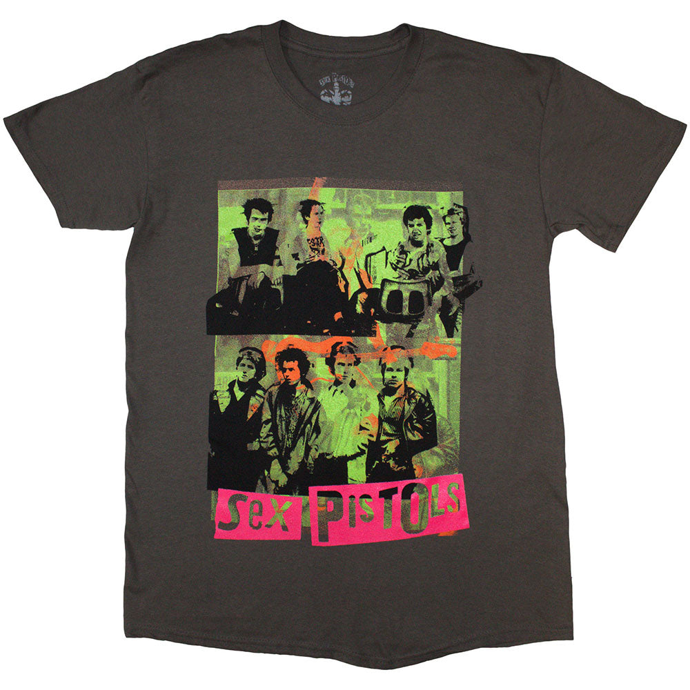 The Sex Pistols Unisex T-Shirt Band Green Montage Charcoal Grey (S)