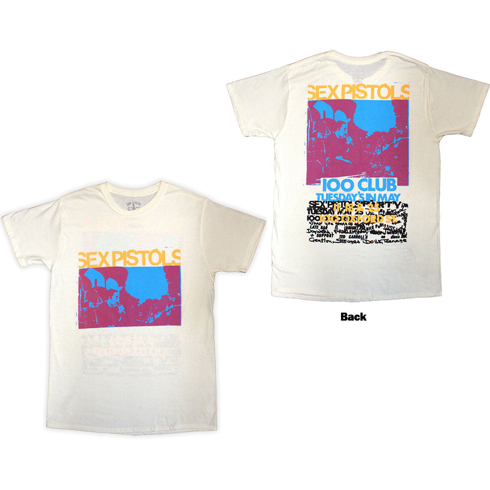 The Sex Pistols Unisex T-Shirt 100 Club (Back Print) Natural (M)