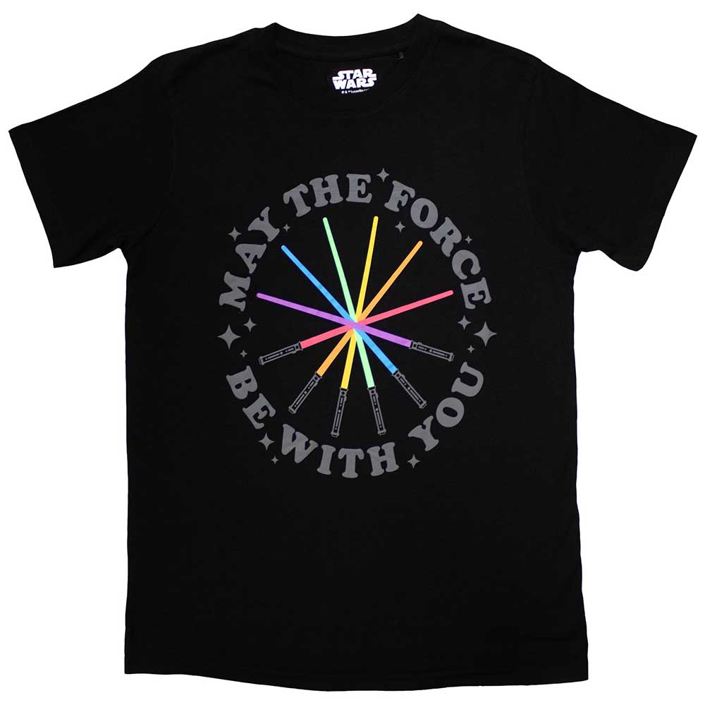 Star Wars Unisex T-Shirt Rainbow Sabers Black (XL)
