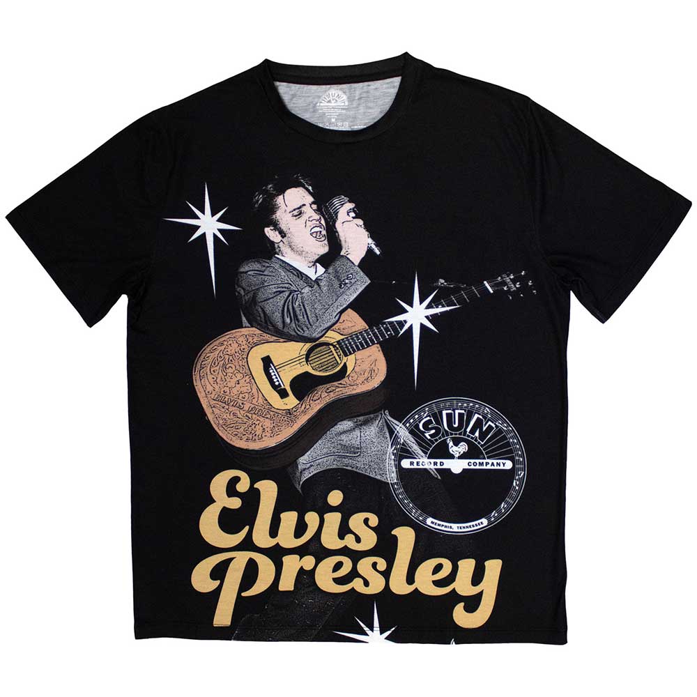 Sun Records Unisex Sublimation T-Shirt Elvis Mic Black (S)