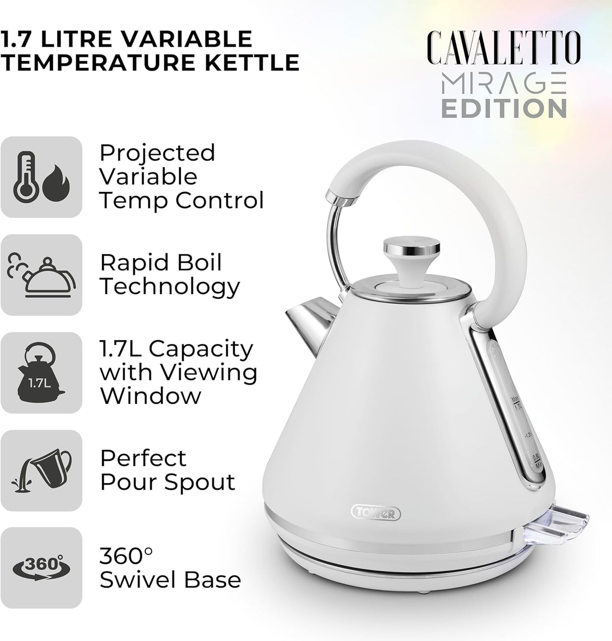 Tower T10087WHT Mirage 1.7L 3000W Pyramid Kettle Black