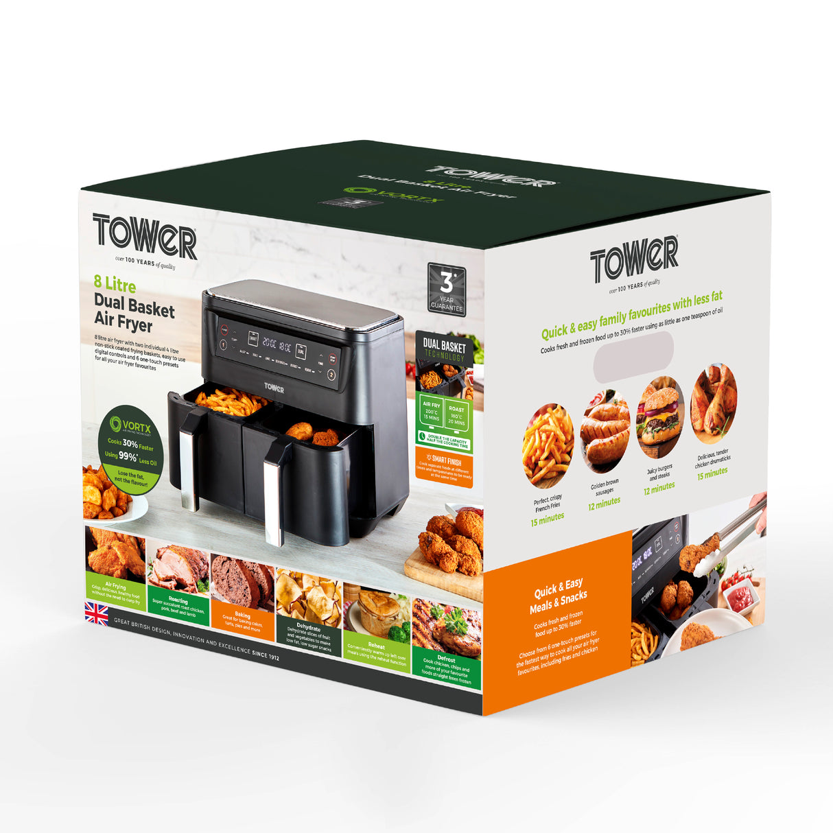 Tower Vortx T17097 8.0L Dual Basket Air Fryer Black