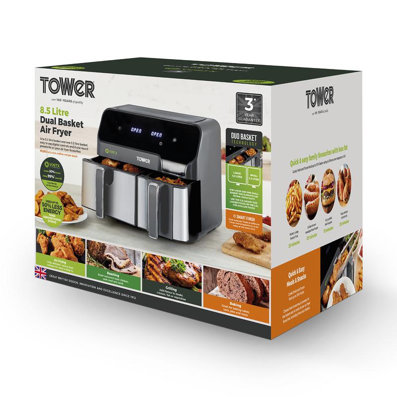Tower Vortx T17099 8.5L Digital Dual Basket Air Fryer Black