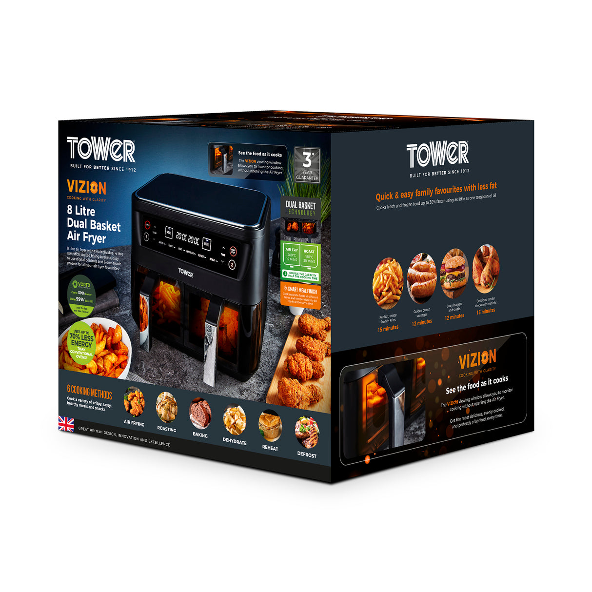 Tower Vortx Vizion T17104 8.0L Dual Basket Air Fryer