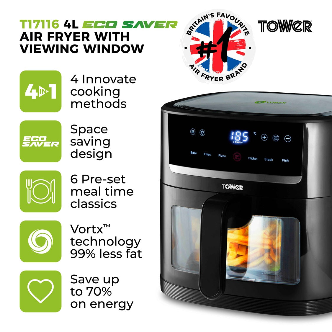 Tower Vortx Vizion T17116 4.0L Digital Basket Air Fryer Black