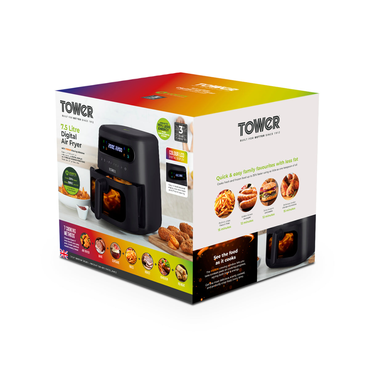 Tower Vortx Vizion T17123 7.5L Digital Basket Air Fryer Black