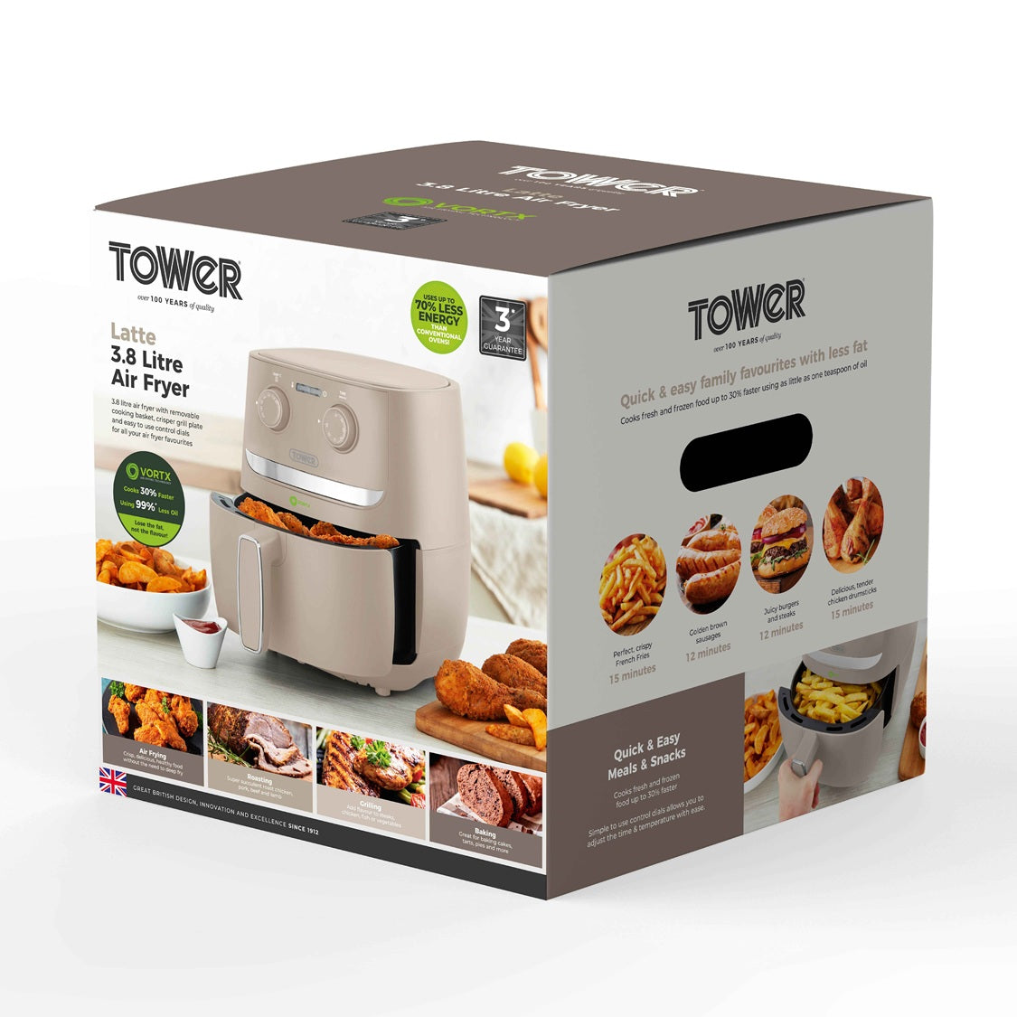 Tower Vortx T17126MSH 3.8L Manual Basket Air Fryer Mushroom/Silver