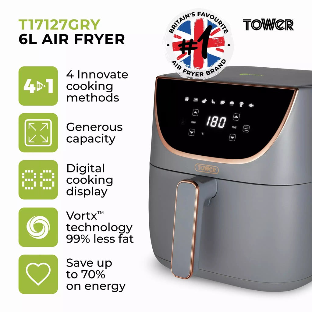 Tower Vortx T17127GRY 6.0L Digital Basket Air Fryer Grey