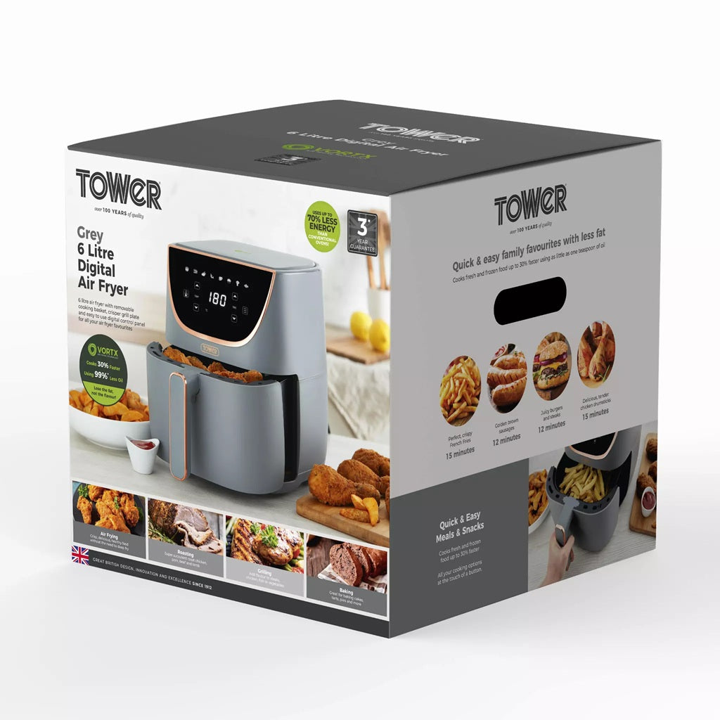 Tower Vortx T17127GRY 6.0L Digital Basket Air Fryer Grey