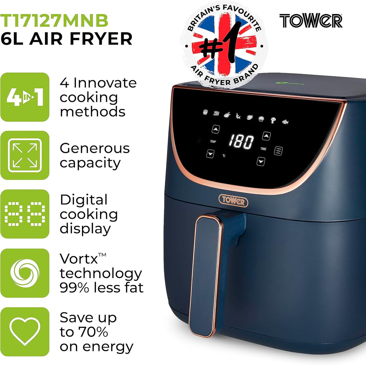 Tower Vortx T17127MNB 6.0L Digital Basket Air Fryer Midnight Blue