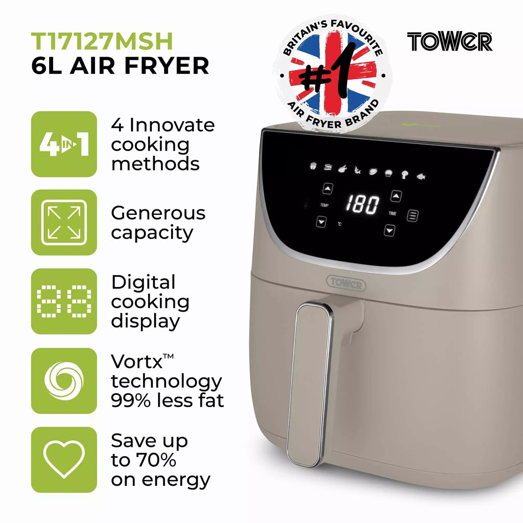 Tower Vortx T17127MSH 6.0L Digital Basket Air Fryer Mushroom