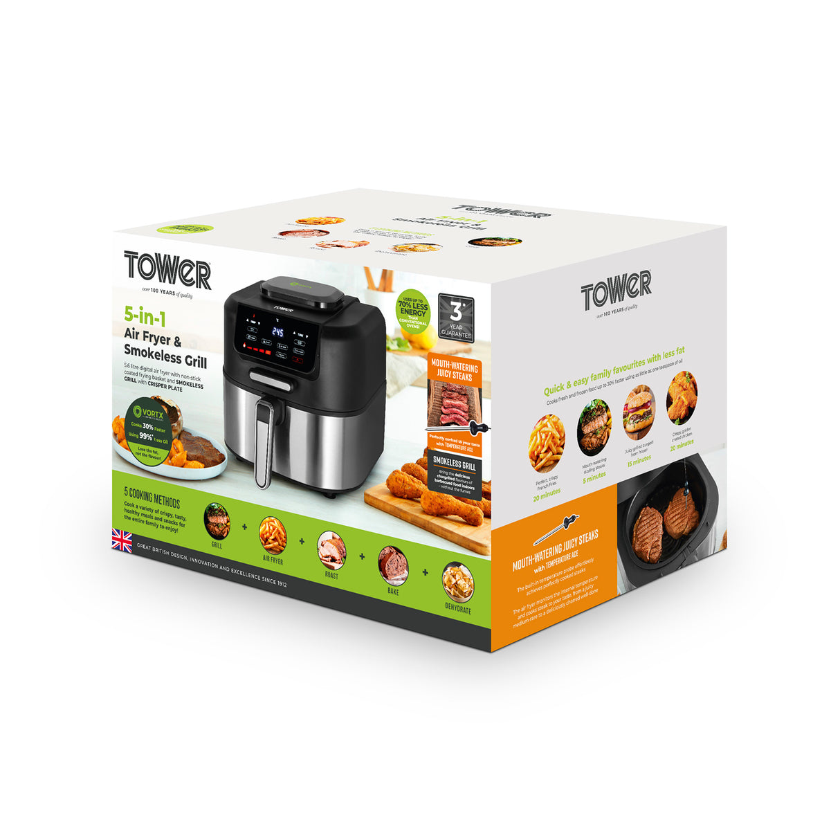 Tower Vortx T17131 5.6L Digital Basket Air Fryer & Smokeless Grill