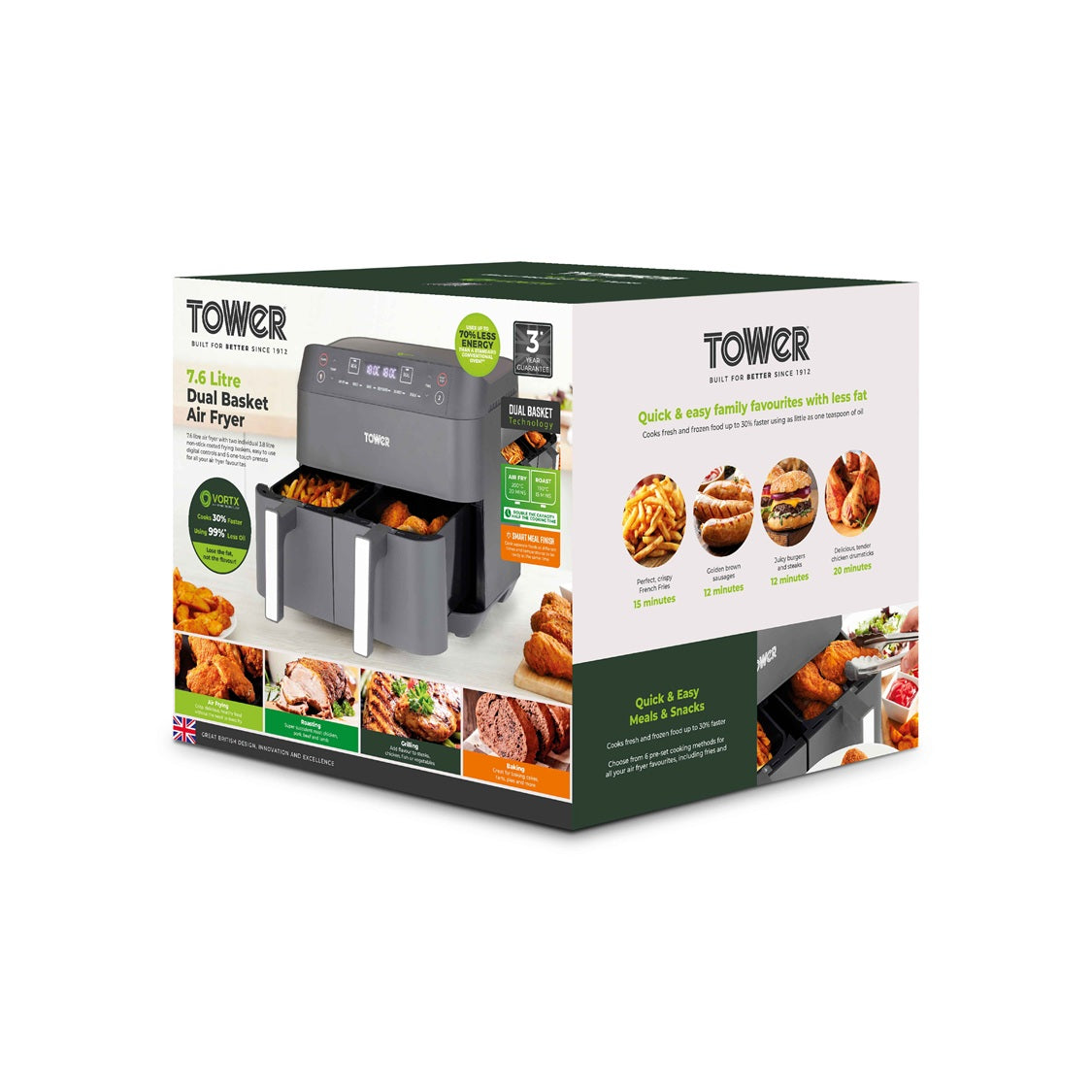 Tower Vortx T17136 3.8L Digital Dual Basket Air Fryer Grey