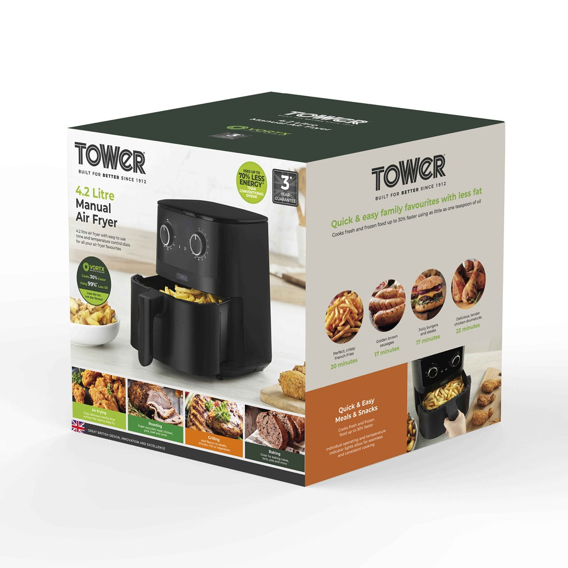 Tower Vortx T17148 4.2L Manual Basket Air Fryer Black