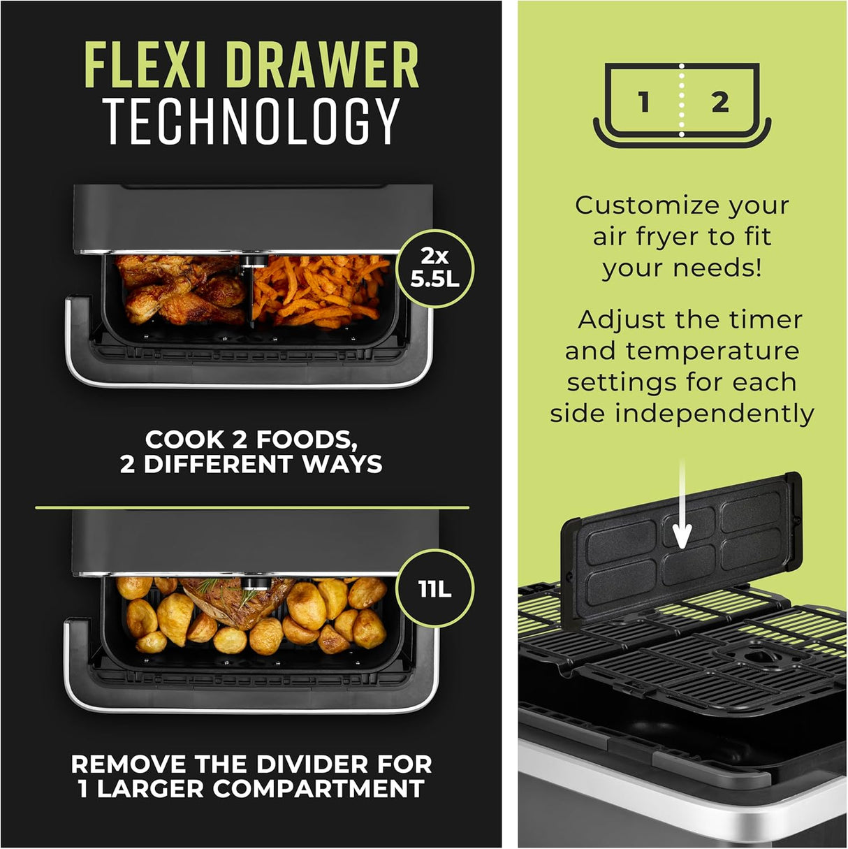 Tower Vortx Elite T17200 11.0L Flexi Draw Basket Digital Air Fryer Black