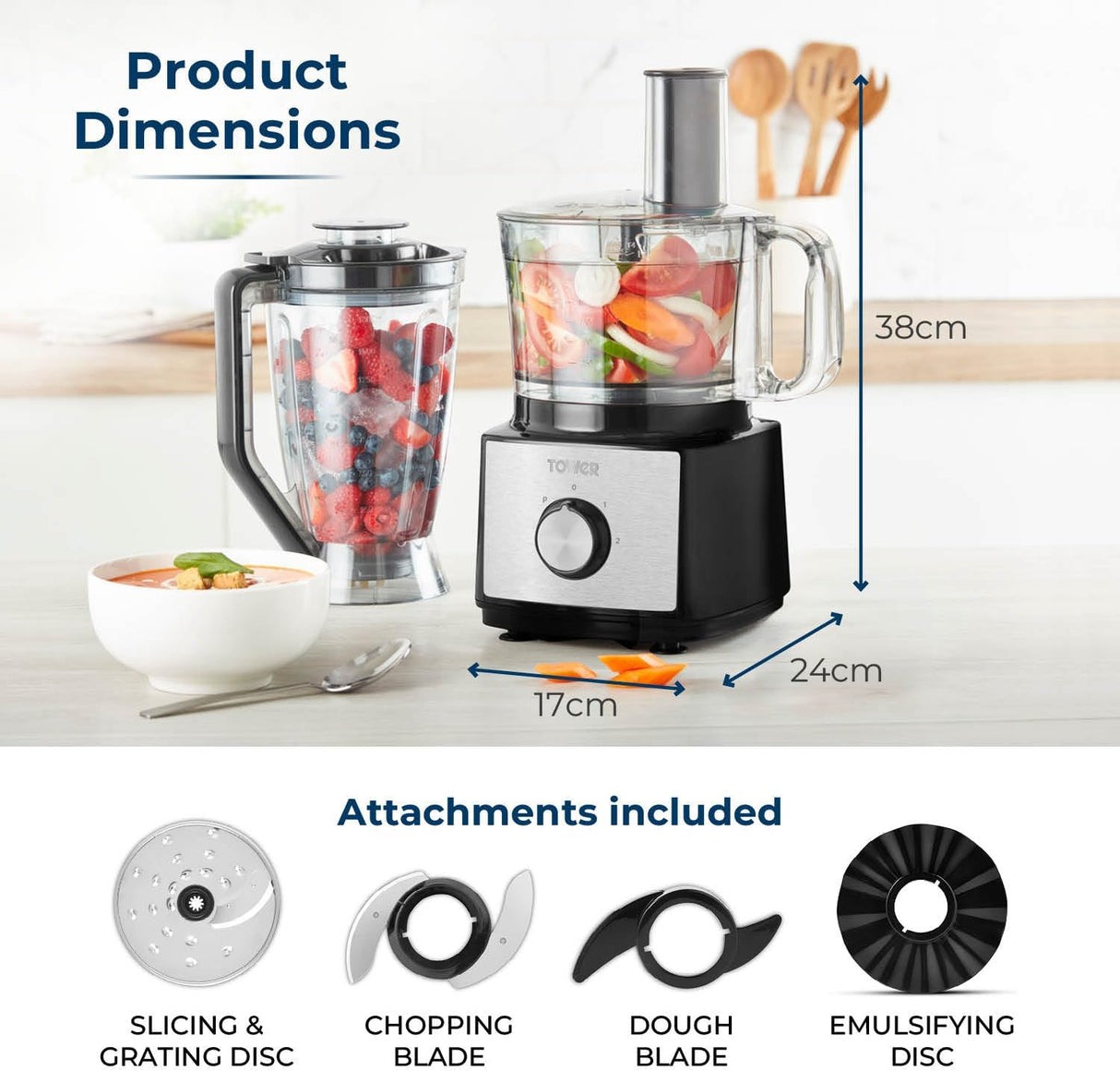 Tower T18008BLK 750W Food Processor Black