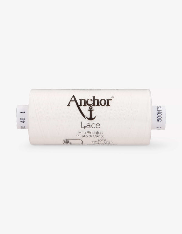 Anchor Lace 40 Cotton Embroidery Thread 500m Spool - White (0001)