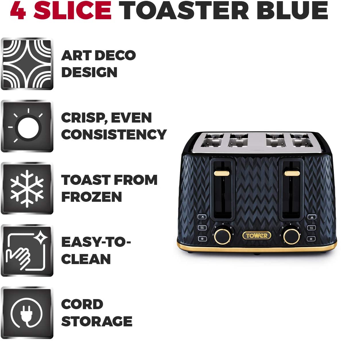 Tower T20061MNB Empire 4-Slice Toaster Midnight Blue