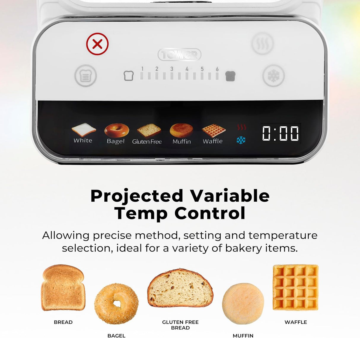 Tower Mirage T20096WHT 925W 2-Slice Digital Toaster White
