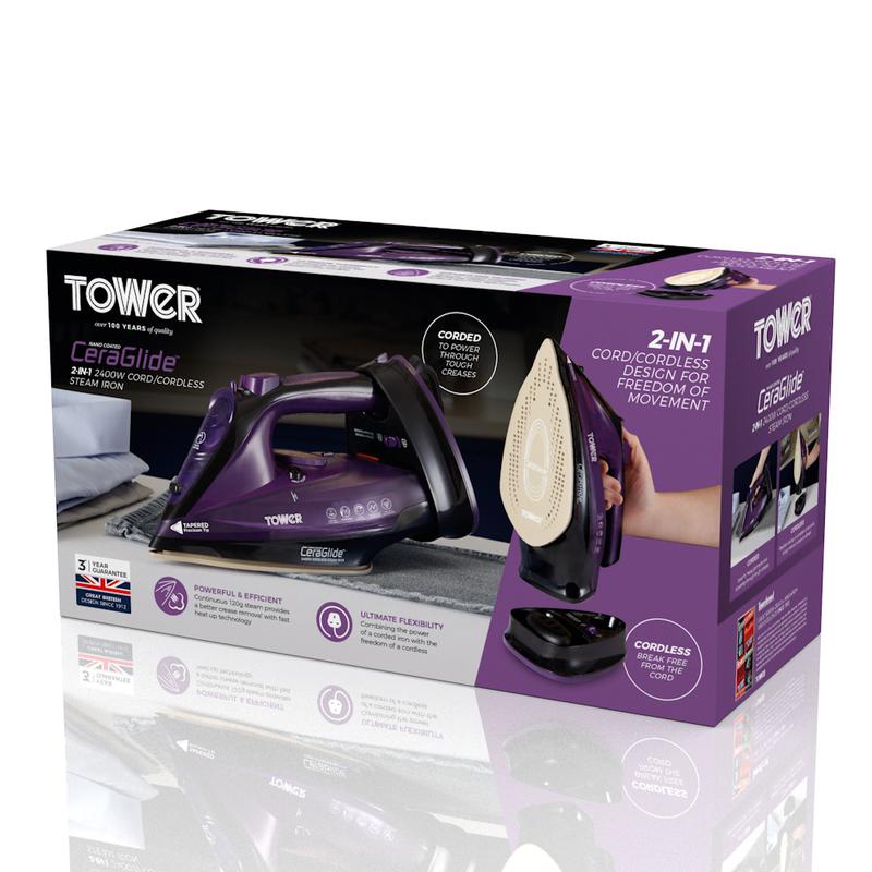 Tower T22008 2400W Corded/Cordless Steam Iron Purple