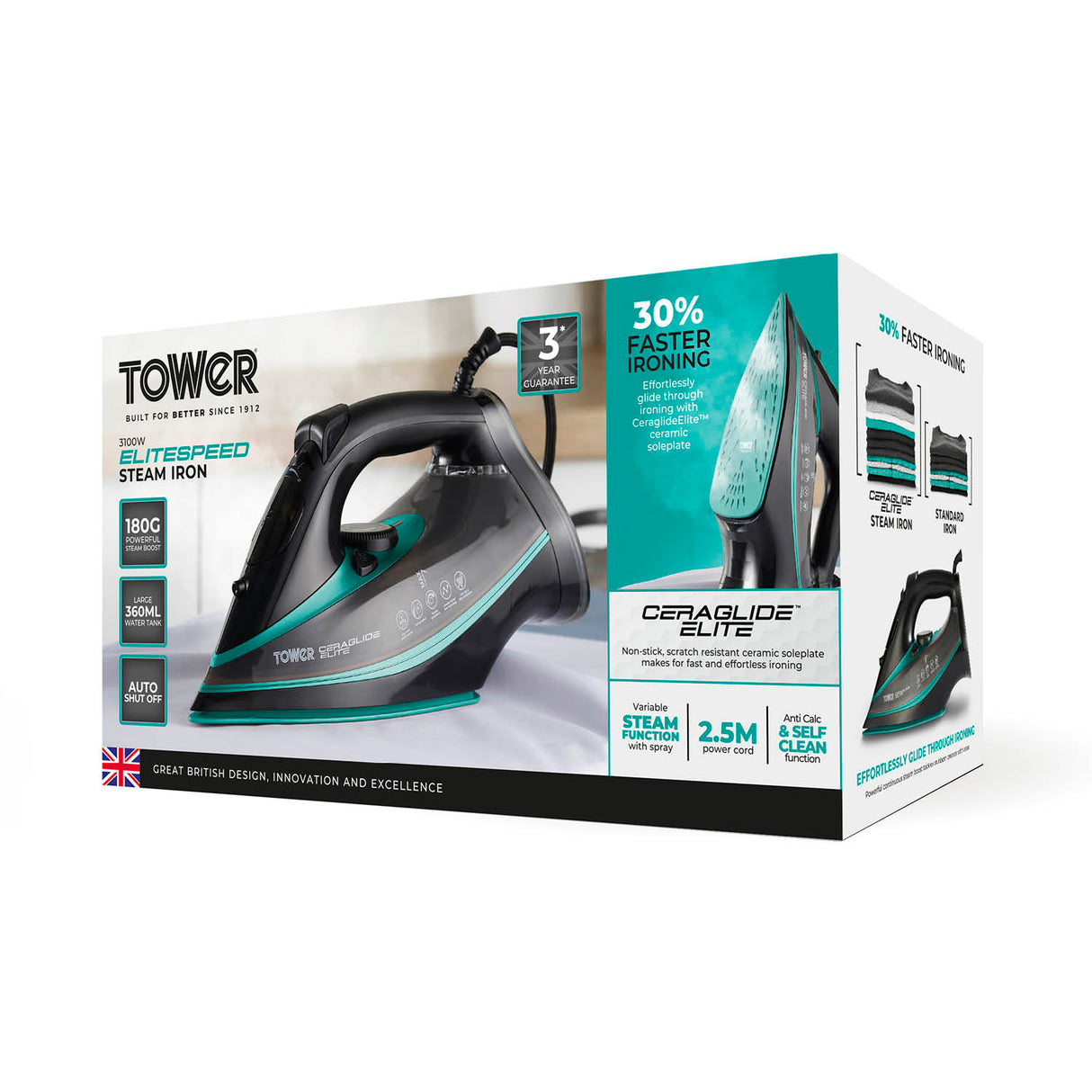 Tower T22013TL CeraGlide Elite 3100W Stem Iron Black/Teal