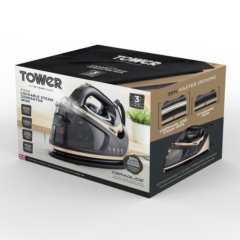 Tower T22023GLD Ceraglide 2700W Steam Generator Iron Black/Gold