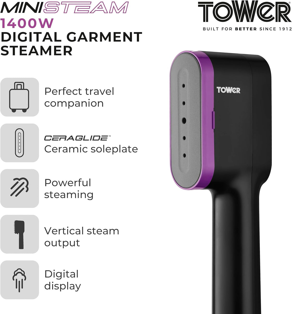 Tower T22038LIL 1400W Digital Garment Steamer
