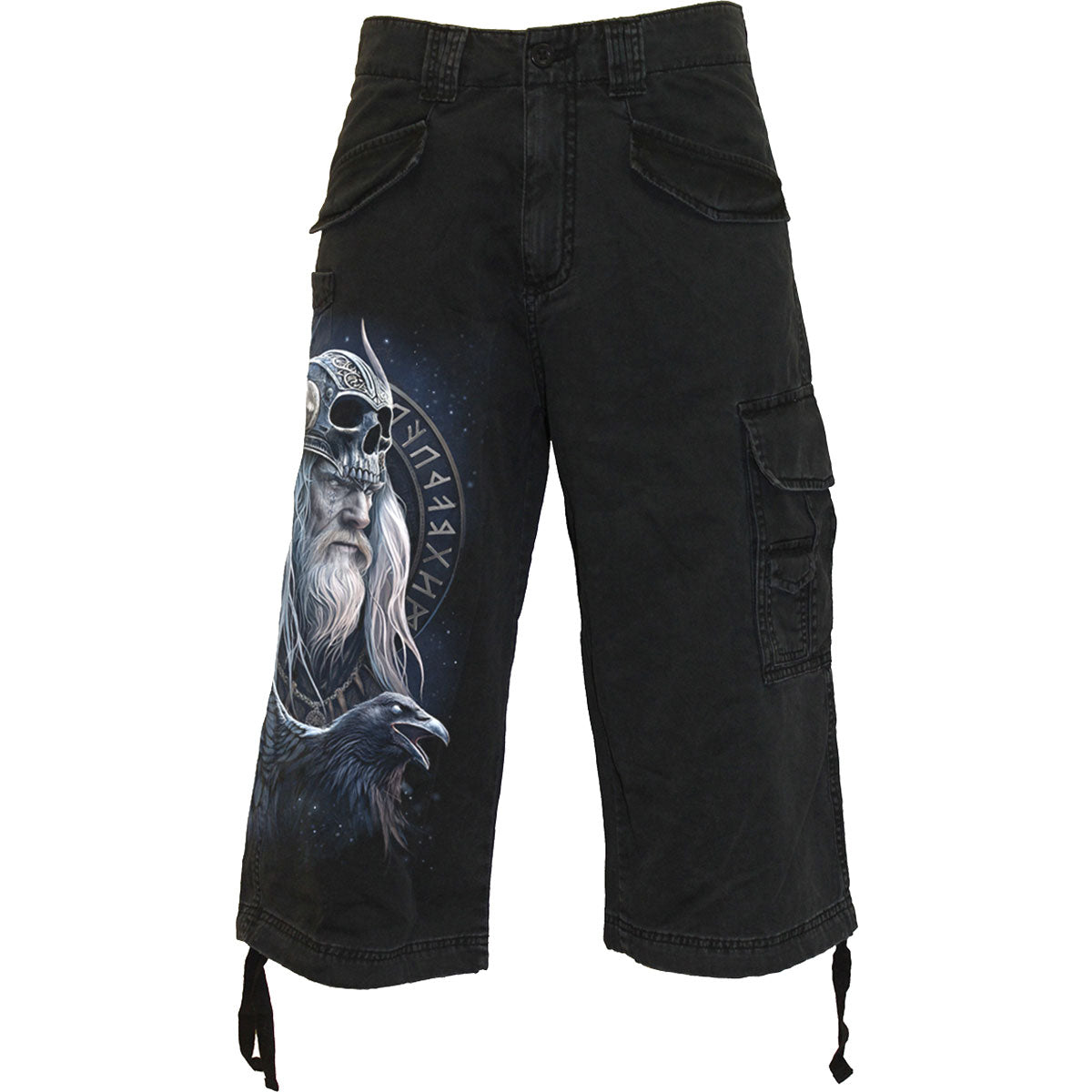 Spiral Unisex Vintage Long Cargo Shorts Odin's Warrior (Back Print) Black (L)