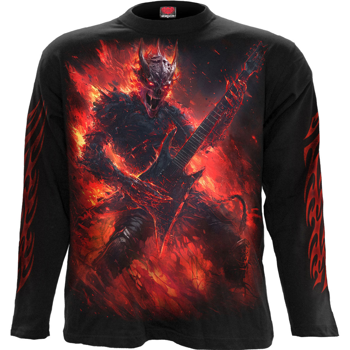 Spiral Unisex Long Sleeve T-Shirt Riff Burner (Back & Sleeve Print) Black (L)