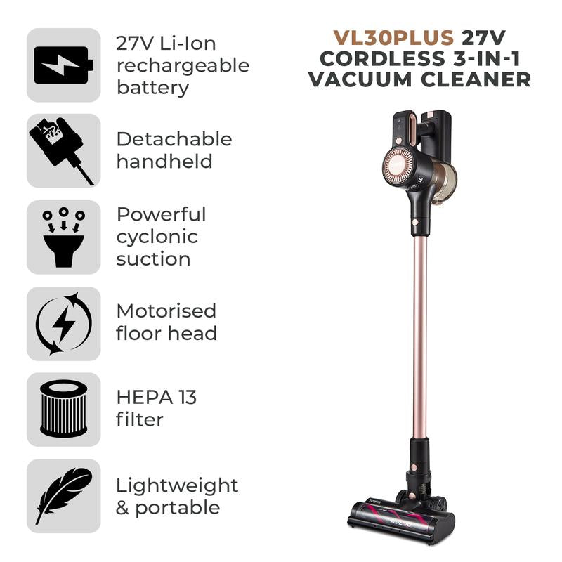 Tower RVL30 Plus Cordless Stick Vacuum Cleaner Black/Rose Gold