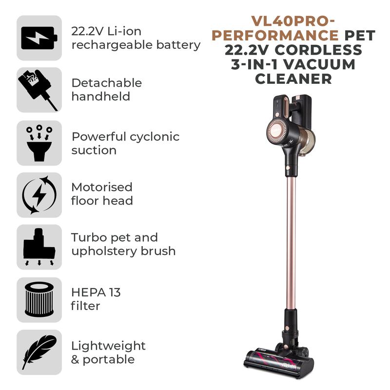 Tower RVL40 Pro Pet Cordless Stick Vacuum Cleaner Black/Rose Gold