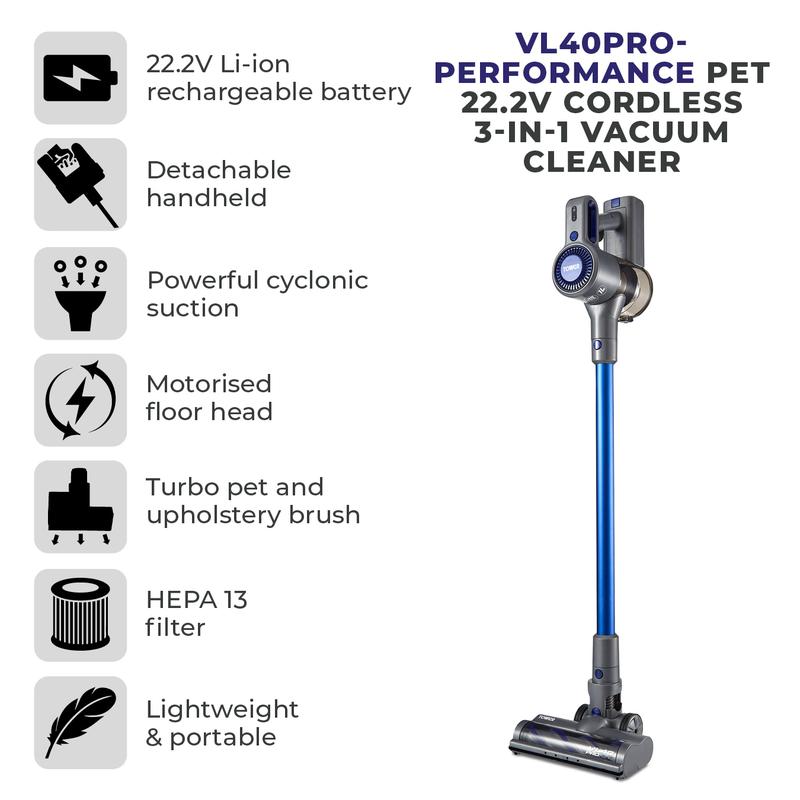 Tower VL40 Pro Pet Cordless Stick Vacuum Cleaner Blue/Silver