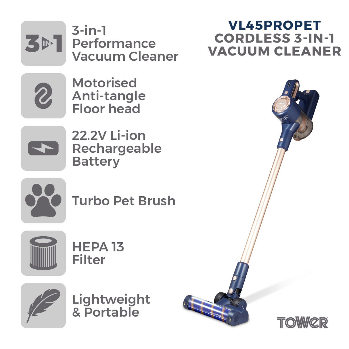 Tower VL45 Pro Pet Cordless Stick Vacuum Cleaner