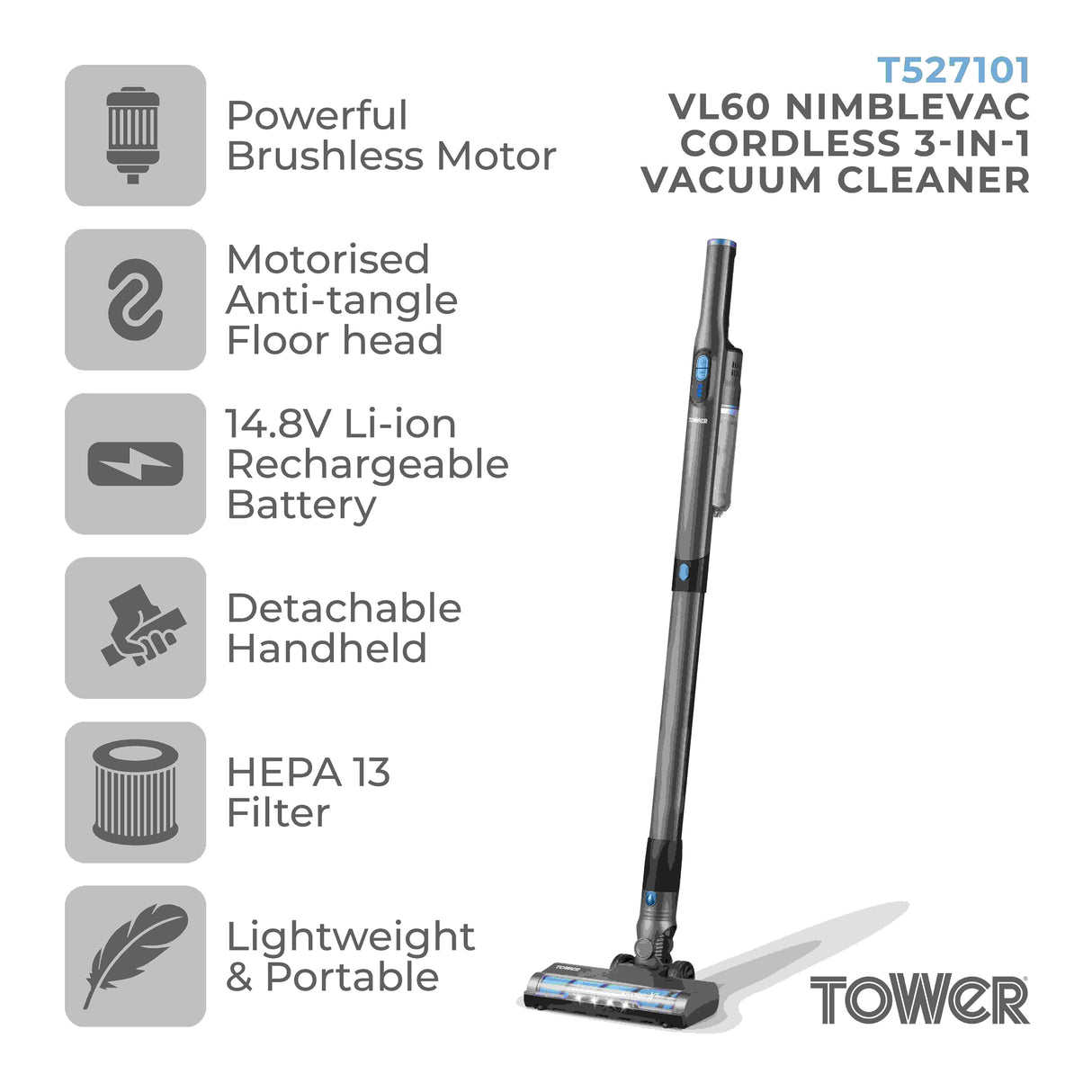 Tower VL60 Nimblevac Anti-Tangle Cordless Vacuum Cleaner