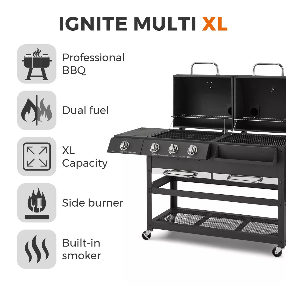 Tower Ignite Multi XL Dual Fuel BBQ with Side Burner & Smoker Grill