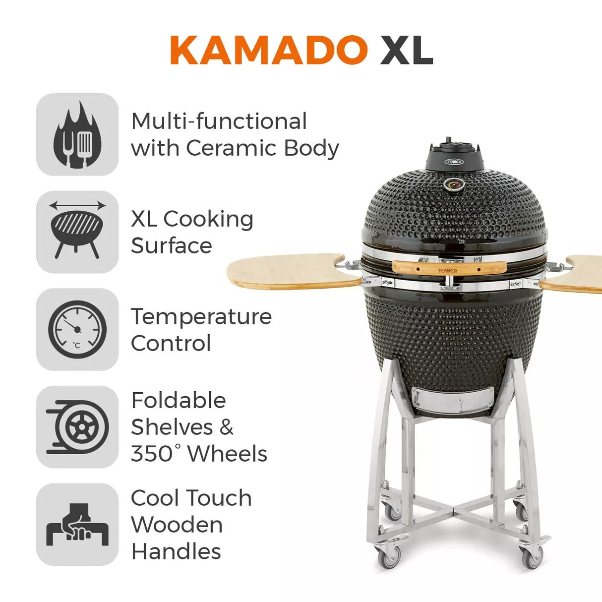 Tower Kamado XL Ceramic Charcoal Kettle BBQ