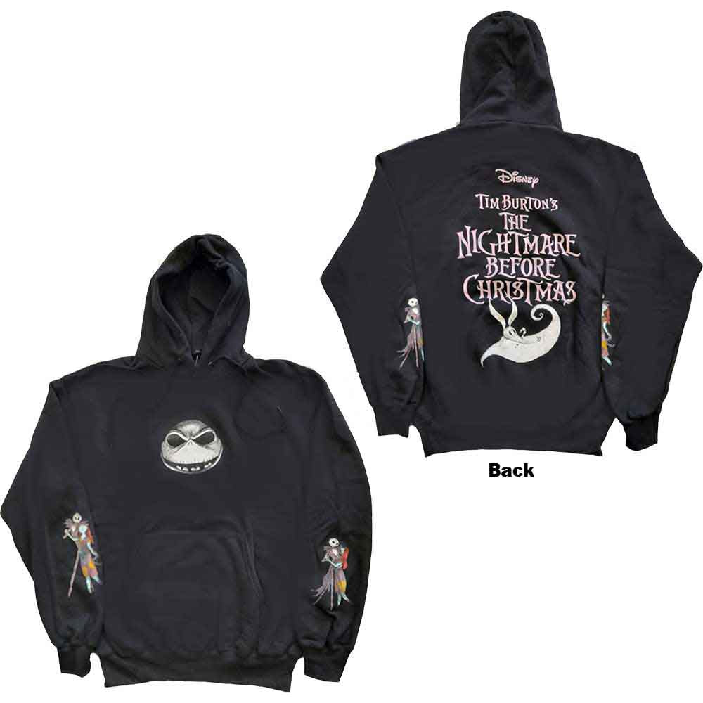 Disney Unisex Pullover Hoodie The Nightmare Before Christmas Jack & Sally Dancing (Back & Sleeve Print) Black (XXL)