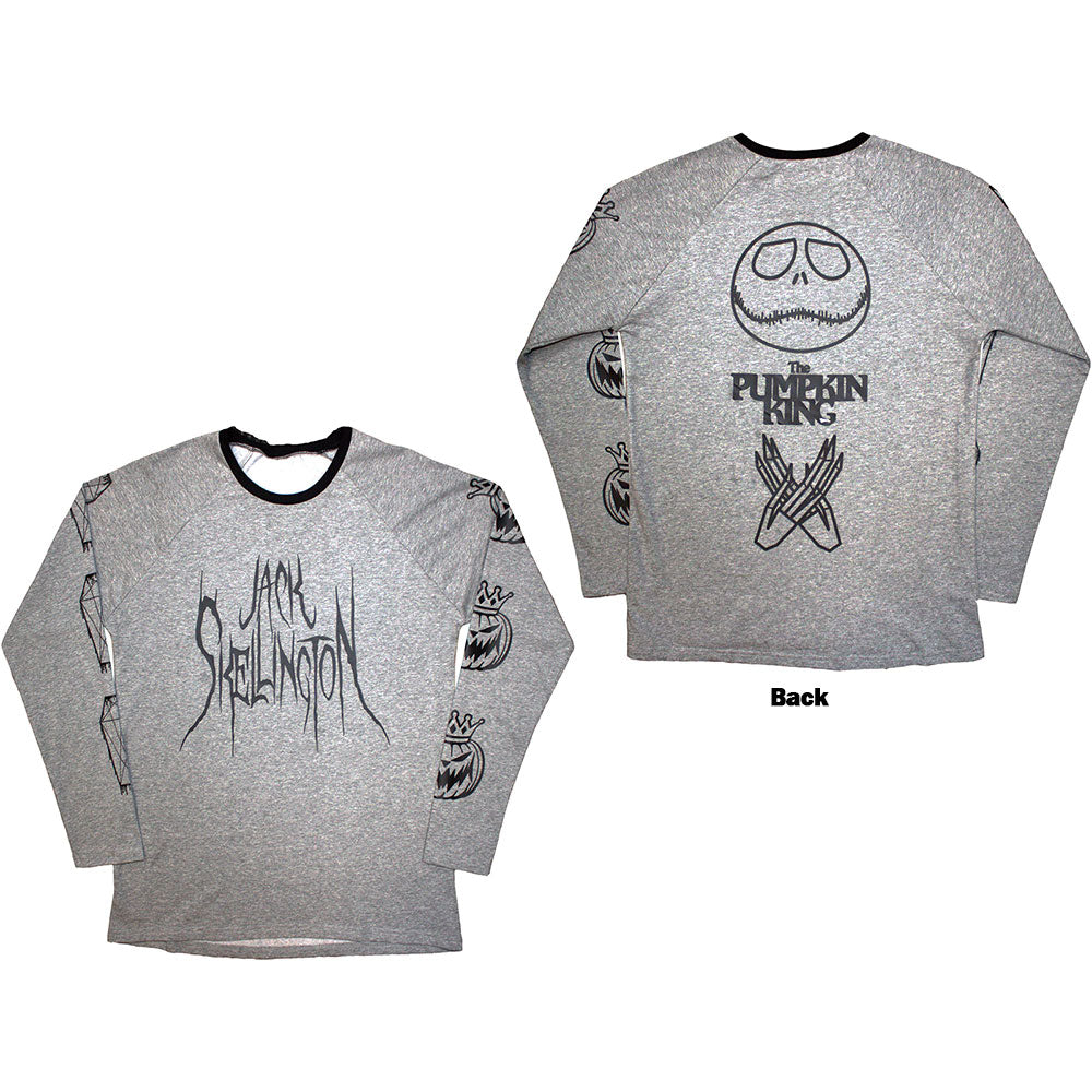 Disney Unisex Long Sleeve T-Shirt The Nightmare Before Christmas Pumpkin King Grey (XL)