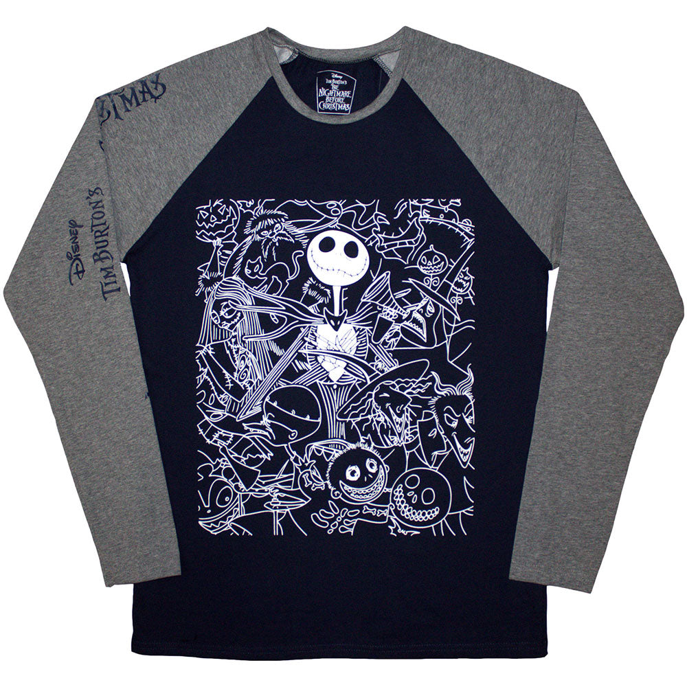 Disney Unisex Raglan T-Shirt The Nightmare Before Christmas Jack Crowd Blue/Grey (L)