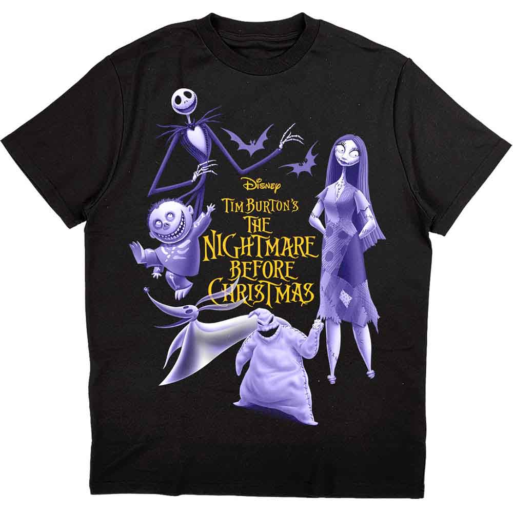 Disney Unisex T-Shirt The Nightmare Before Christmas Purple Characters Black (XXL)