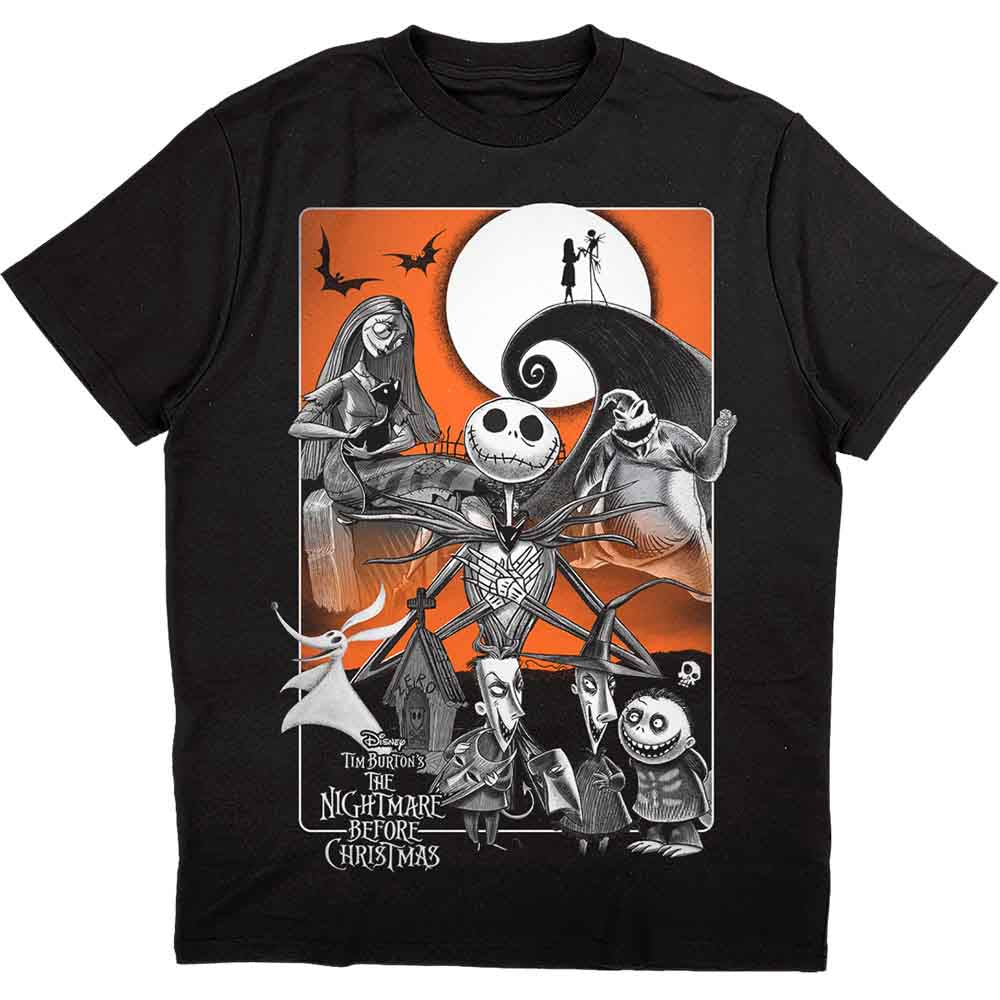 Disney Unisex T-Shirt The Nightmare Before Christmas Orange Moon Black (L)
