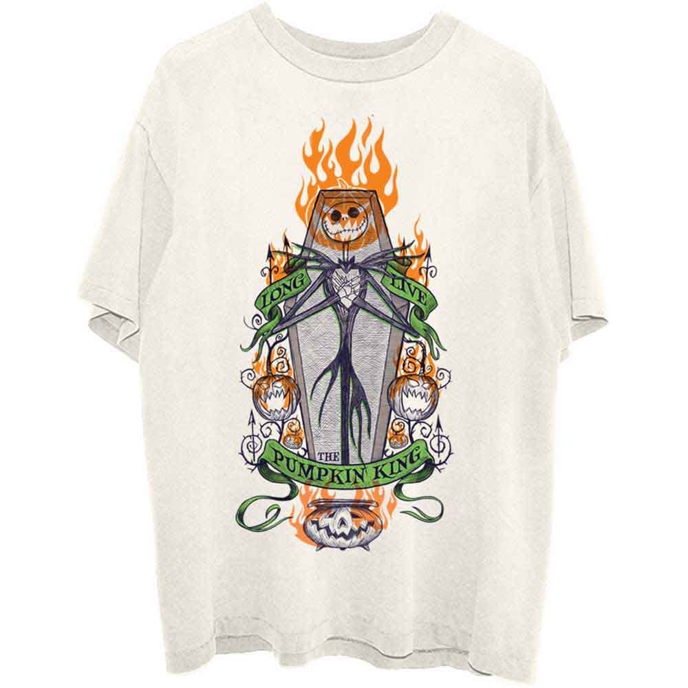 Disney Unisex T-Shirt The Nightmare Before Christmas Orange Flames Pumpkin King Natural (M)