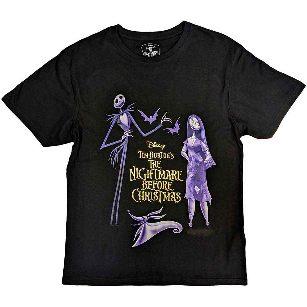 Disney Unisex T-Shirt The Nightmare Before Christmas Purple Characters (Embellished) Black (M)