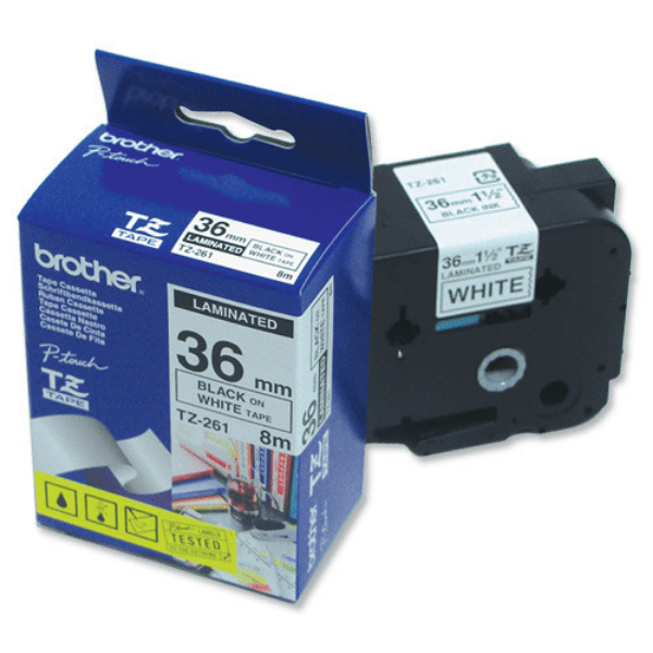 Brother TZE-261 PTouch Label Tape Black on White 36mm x 8m